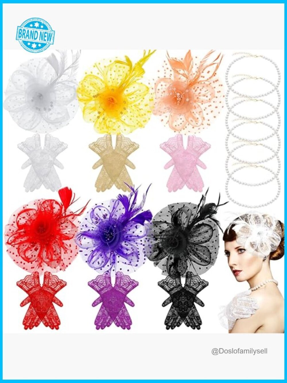 18 Pcs Fascinator Hat Set Lace Gloves Pearls Derby Tea Party Headpieces